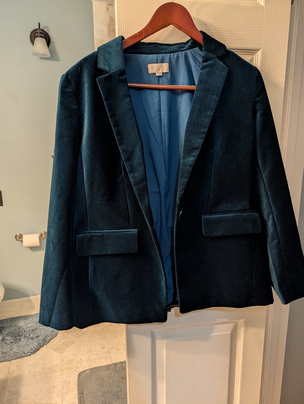 LOFT Teal/Emerald Green Velvet Single-Button Blazer